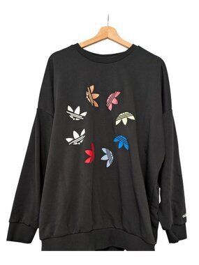 Adidas Shattered Trefoil Wheel Sweatshirt Womens L Black Dolman Sleeve Oversized